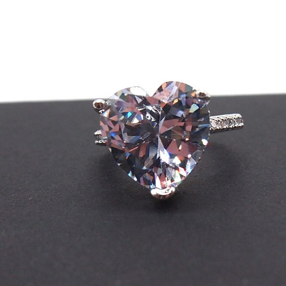 Stunning Large 5.00ctw Cubic Zirconia Heart Ring Solid 925 Sterling Silver - Picture 7 of 12